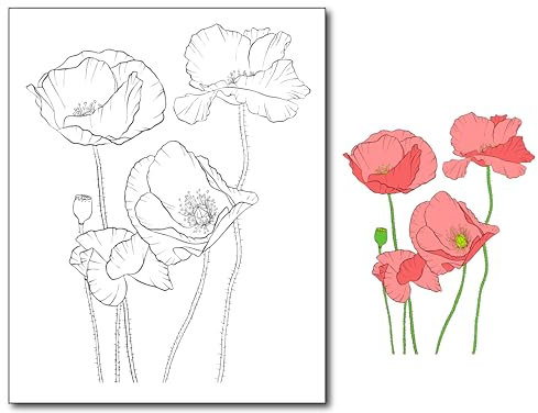 DIYology Transparente Stempel mit Mohnblumen, für Kartenherstellung, Blütenmohnblüte, Silikonstempel für Scrapbooking, Fotoalbum und andere Papierbasteldekoration