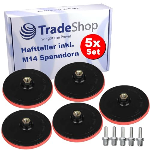 5x Trade-Shop Klett Haftteller/Schleifteller/Stützteller/Polierteller 150 mm Durchmesser inkl. M14 Spanndorn für Schleifmaschinen Bohrmaschinen Akkuschrauber