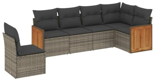 vidaXL Garten Sofagarnitur mit Kissen 6-TLG., Gartenmöbel Gartengarnitur, Sitzgruppe Sitzgarnitur, Lounge Sofa Garnitur Terrasse, Grau Poly Rattan
