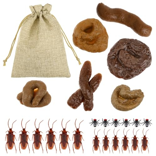 Prasacco 25 Stück Falsch Poop, Kackhaufen Spielzeug Realistische Gefälschte Kackhaufen lebensechte Streich-Requisiten Insekten-Requisiten mit stoffbeutel für Aprilscherz, Halloween, Lustige Party