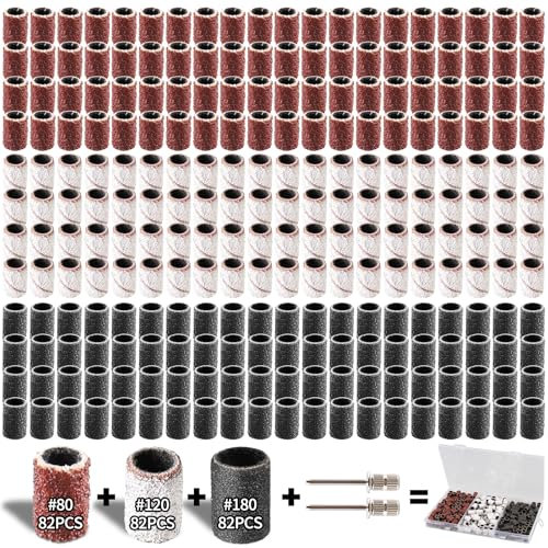 Sruhrak 248 Stück Schleifhülsen Satz Mit Frei Box 80/120/180 Körnung Schleiftrommel Einschließlich 246 Stück Schleifband Sleeves(Czerwony/Biały/Czarny)+2 Stück Schleifwalze Für Dremel Drehwerkzeug