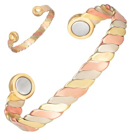 YINOX Supermagnetisches Kupferarmband für Damen, klassisches indisches geflochtenes Kupferarmband, inklusive 2 übergroßen NdFeB-Magneten und hochwertiger Geschenkbox (6,5 Zoll)