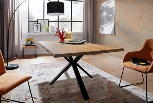 Main Möbel Esstisch Tisch Massivholz 180x90 Eiche Wildeiche massiv geölt Gestell Metall schwarz