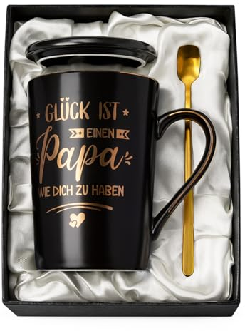 Tazza da Caffè per Papà - Regalo di Compleanno Speciale per Patrigno - 14 Once Decorativa Nera con Coperchio