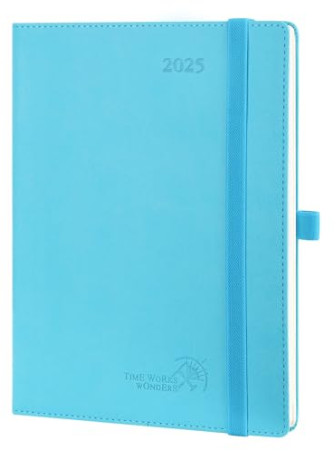 POPRUN Kalender 2025 Wochenplaner Softcover mit PU-Leder, ca. A5 (22 x 16,5 cm), 12-Monate-Terminplaner (Jan.2025-Dez.2025) 1 Woche 2 Seite mit 100 GSM Zertifiziertem Papier - Blaugrün