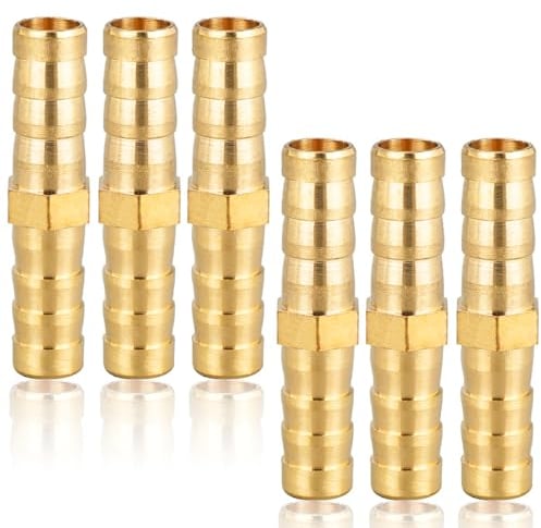Schlauchverbinder 8mm Messing, 6 Stück Messing Schlauch Anschluss 8mm(5/16), gerader Widerhaken Verbinder Schlauchtülle Tüllenverbinder Gewindefitting Messingfittings