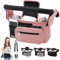 HINATAA Organiseur de poussette pour bébé avec 2 porte-gobelets, organisateur de poussette avec bandoulière et 2 crochets sécurisés, accessoires de poussette avec poche zippée (rose)