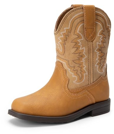 DREAM PAIRS Stivali Western per ragazze e ragazzi a metà polpaccio, Cammello/Marrone Chiaro, 17.5 cm