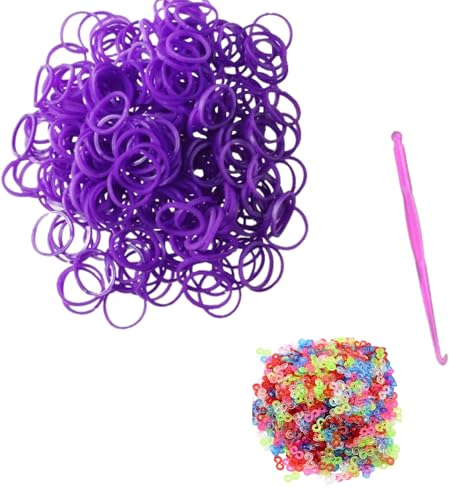 Tuilful 600+ Purple Loom Bands Refill Pack with Hook Tool and Colorful S Clips Art Craft Refills for DIY Bracelet Making Refill Kit (600+)