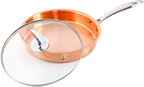 Kupferpfanne mit Glasdeckel – Antihaft-Bratpfannen-Set 22 cm, kühler Griff, aus massivem Kupfer – Deckel inklusive, ideal zum Kochen und Braten