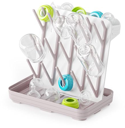 SpaceAid Baby Bottle Drying Rack with 20 Hooks, Space Saving Kitchen Bottles Rack Dryer, Vertical Baby Bottle Holder Organizer for Countertop Storage Accessories (White and Taupe)