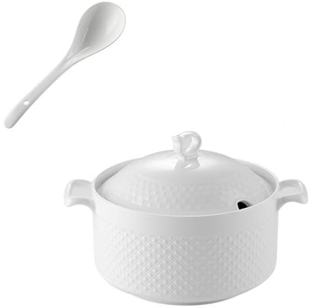 BURLOE Suppenschüssel Mit Deckel Aus Porzellan, 2L Suppenschüsseln Groß Mit Henkel Und Aus Keramik Ofen Mikrowelle Küche Für Obst Salat Dessert Suppenterrine,2