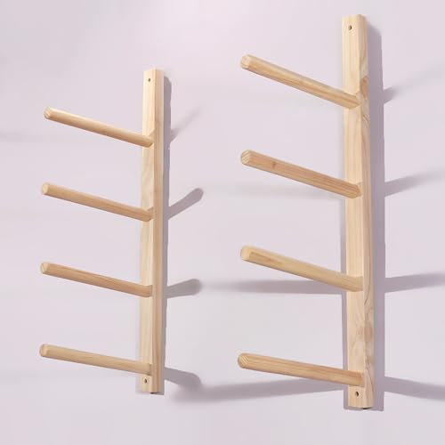 EXCLURA Yogamattenhalter Yogamattenhalter mit Langem Regal aus Holz, Yogamatten-Wandregal, Fitnesszubehör, Organizer für Heimfitnessgeräte zur Aufbewahrung von Schaumstoffrollen/Widerstandsbändern
