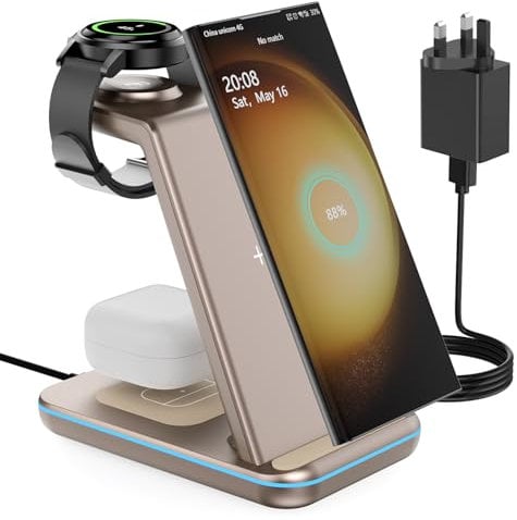 CIYOYO 3 in 1 Wireless Charger: 18W Fast Charging Stand for Samsung Galaxy S24/S23/S22/S21/S20/Z Flip/Fold 4, Watch 6/5/4/3 & Buds 2 Pro - Titanium Grey