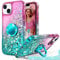 Unlicaku for iPhone 14 Case, with Ring Women Girls Bling Holographic Sparkle Glitter Cute Cover, Diamond Ring Protective Phone Case, Green
