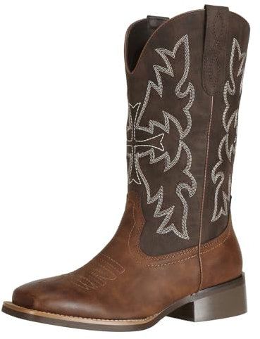 J's.o.l.e Stivali da cowboy occidentali con punta quadrata per donna stivali da cowgirl invecchiati alla moda country, Marrone scuro, 40 EU