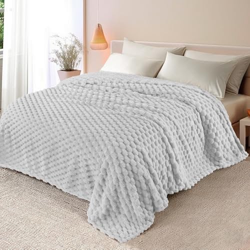 Whale Flotilla King Size Blanket for Bed with Expanded 3D-Jacquard Pattern, 230X264 CM Fuzzy Soft Cozy Exquisite Blankets or All Season, Warm and Fluffy, Light Grey