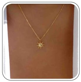 Boho Zierliche Sonnen Halskette Gold für Frauen - Sonnenstrahl Anhänger Sunburst Schmuck mit Einfacher Dünner Kette Sonnenschein