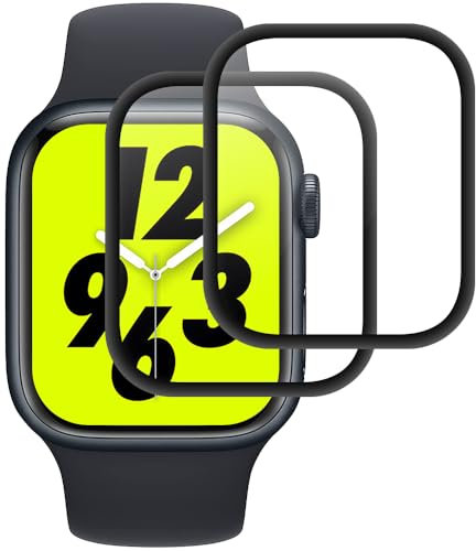 IQShield Protector de Pantalla para Apple Watch 44mm Series 9/8/7 Cristal Templado, 3D Cobertura Completa, Sensible al Tacto, Sin Burbujas, Vidrio Templado para iWatch 9, 2 Piezas