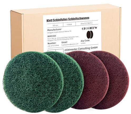 GEOGIEEW 4 pezzi in tessuto non tessuto abrasivo, 2 spugne abrasive da 150 mm, spugna lucidante per levigatrice orbitale