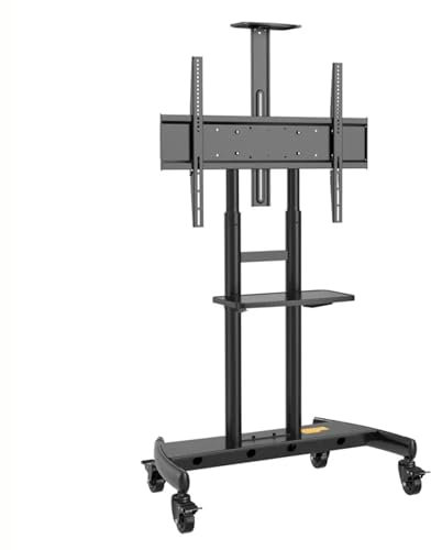 TV Rolling Stand, Mobile TV Cart for 32-75 Inch Flat/Curved LED/LCD/OLED TVs Rolling TV Stand with Height Adjustable Shelf, TV Stand Trolley with Wheels