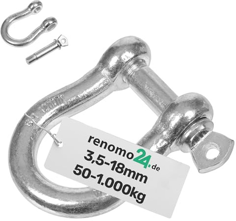 Renomo24 10x Schäkel Traglast 200 kg (WLL) 8 mm, geschweift und aus verzinktem Stahl, hochfeste Bügelschäkel für privaten Gebrauch, sowie für Industrie & Kettenanwendungen jeglicher Art