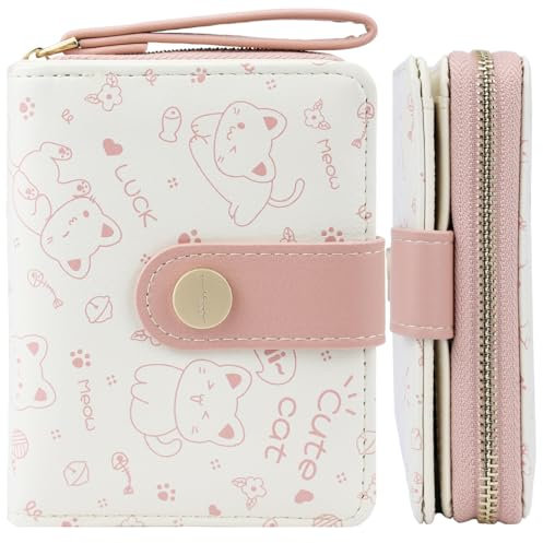 Farcauo Geldbörse für Frauen Damen Katze Klein Rosa Portemonnaie für Frauen Klein Portmonee mit Ausweisfach und Kartenhüllen