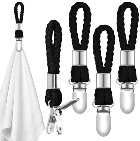 4 Stück Handtuchclips, Handtuch Clips zum Aufhängen, Handtuchaufhänger Ohne Nähen, Handtuchklammern, Handtuch Clip Schwarz zum Aufhängen zum Aufhängen Von Häusern, Schränken Und Badezimmern