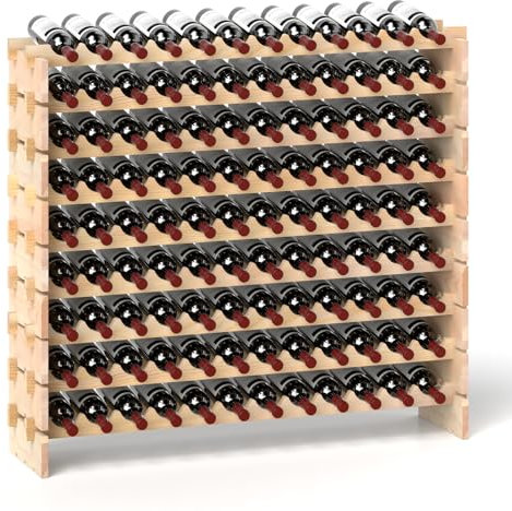 GOPLUS Casier à Bouteilles pour 108 Bouteilles, Range Bouteille Vin avec 9 Étagères, Porte Bouteille en Bois Massif pour Bars, sous-sols, 119 x 29 x 108CM, Bois Naturel