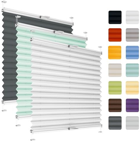 Fenster Plissee ohne Bohren zum Kleben auf Rahmen - Thermo Plisseerollo Innen - Rollo Jalousie, auf den Fensterrahmen, Faltrollo, Sichtschutz, Blickdicht, für Fenster & Tür - Weiß, 90 x 110 cm