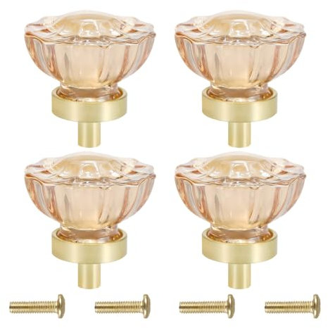 MiOYOOW Boutons de Tiroir en Cristal, 4 Pcs Boutons de Porte en Forme de Fleur/Ovale, Décoration Poignées Vintage pour Armoire, Placard, Armoire, Commode