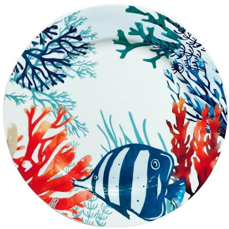 Assiette plate en porcelaine avec motif de poisson dans une boîte cadeau idéale pour la décoration et l'utilisation quotidienne en cuisine