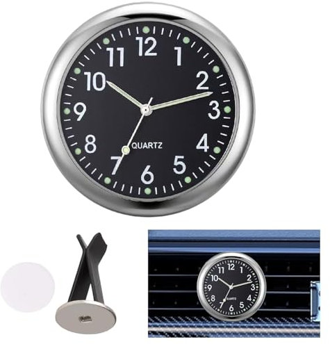 Orologio da Auto, Orologio per Auto Cruscotto, Orologio per Auto Luminoso, Mini Veicolo Cruscotto Orologio, Orologio Analogico per Auto Luminoso, Orologio per Decorazione D'interni per Auto (Nero)