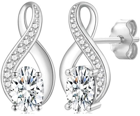MASOP Ohrringe Stecker Unendlichkeitszeichen AAA Zirkonia Weiß Oval Ohrstecker Infinity für Damen Frauen Braut