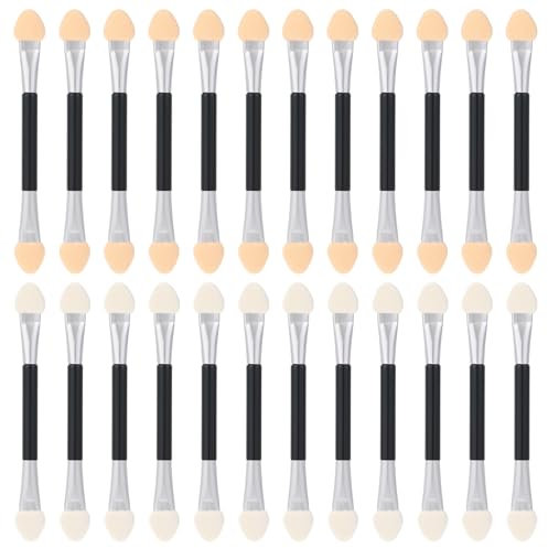 BOHUIZ 24 Pcs Sponge Eyeshadow Brushes, Double Sided Eye Shadow Brush, Eye Shadow Applicator Sticks, Disposable Eyeshadow Applicators Sponge Makeup Applicator for Eyes