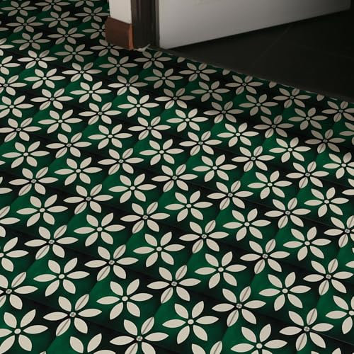 WIQUYBML Carrelage de Salle de Bain en PVC Beige Vert émeraude à Coller sur carrelage de Salle de Bain, carrelage Auto-adhésif, carrelage de Cuisine Durable, carrelage de Sol à décoller et
