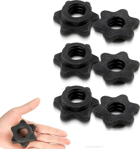 6 Stück Kurzhantel-Sechskantmutter,Anti-rutschfeste Schnellverschlus Hantelverschlüsse,Sternverschlüsse Langhantelklammern,Kunststoff Hantel Clips(Schwarz,25mm),für Training Sport(Schwarz,25mm)