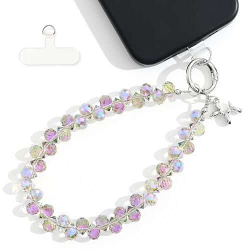 Jollin Pulsera de Muñeca para Móvil con Cuentas de Cristal, Light Purple | Cadena Decorativa Para Teléfono Móvil, Correa Móvil Cristal Para Mujer, Ideal Uso Diario, Compras Y Viajes