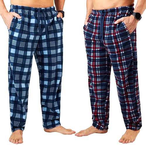 Get Trend Pantalon Pyjama Homme et Ado, Lot de 2 Bas de Pyjama Homme à Carreaux, Loungewear Vêtement de Nuit, Idée Cadeau (M, Bleu Marine/Rouge, 2)