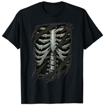 Skelett Rib Cage Zerrissenes Tuch Grafik Monster Kostüm T-Shirt