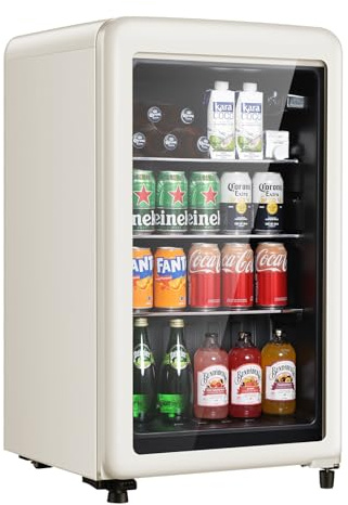 Hailang 3.2 Cu.Ft Retro Beverage Refrigerator with Glass Door, White