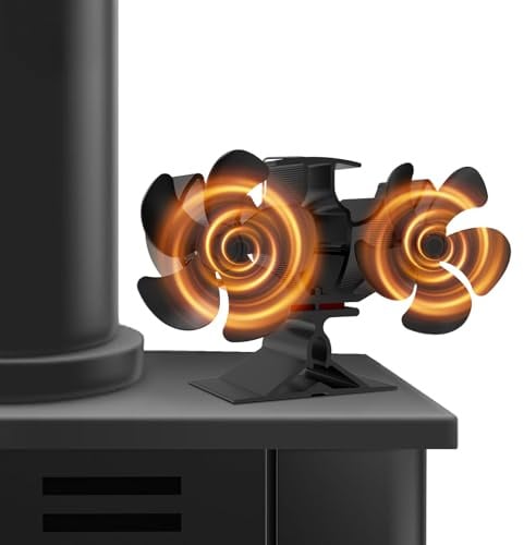 MERTTURM Ventola per Stufa a Legna con Doppio Motore, Ventilatore Camino 10 Pale con Flusso D'aria più Ampio, Circolazione Silenziosa del Calore, Ventilatore Senza Elettricità per Stufa/Ceppi/Vamino