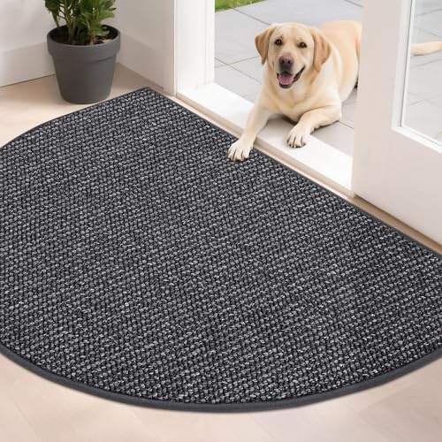 BEQHAUSE Dirt Trapper Door Mat 32 x 48 Half Circle Non-Slip Washable Doormats Entrance Rug Absorbent Welcome Low Profile Floor Mats for Front Back Door and Entryway, Charcoal