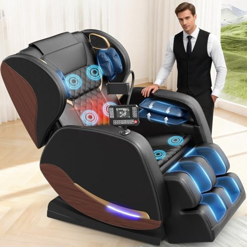 yewglen Ganzkörper Massagesessel mit Wärmefunktion,14 Ganzkörper-Massagerollen,8 Airbags,Schwerelosigkeit,Bluetooth-Lautsprecher,12 cm verstellbare Fußstütze,Touchscreen-Controller