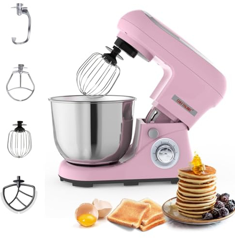 Household Electric Dough Mixer, 5L Capacity 6 Speeds 1300W Power, 304 Stainless Steel Mixing Bowl for Kneading and Whipping Dough (Pink)