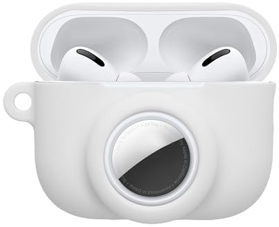 kwmobile Case Compatible with Apple Airpods Pro 3 - Silicone Cover Compatible with AirTag - Storage with Carabiner - White