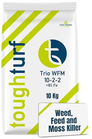 ToughTurf Trio - Lawn Feed Weed and Moss Killer - 10kg Bag - Powerful Triple-Action Weed, Feed & Moss Killer for Lawns - Eliminates Weeds and Moss While Boosting Turf Growth - 10kg Covers 285m²