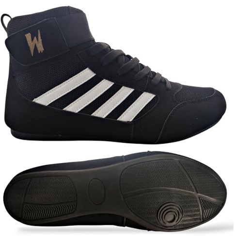 Scarpe da Boxe Fitness Wrestling Lotta Libera MMA Leggere Flessibili in Pelle vegana Boxing Shoes (Nero, Sistema Taglie Calzature EU, Adulto, Numero, Stretta, 46)