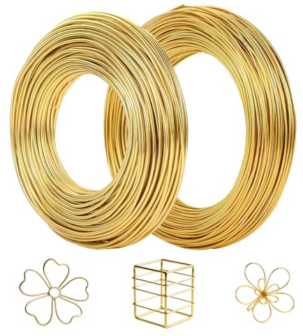 eupdd 2 Stück 1mmx50m/2mmx30m Aluminiumdraht Gold | Golddraht, Basteldraht Gold, Modellierdraht, Weicher Biegsamer Draht für Schmuckherstellung, DIY Bastelarbeiten