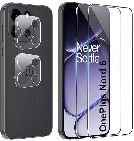 FDHYFGDY Protecteur d'écran pour OnePlus Nord 6 Verre Trempé,【2+2】 Protection de l'appareil Photo et Film de Protection du Verre,Dureté 9H, Anti-Rayures